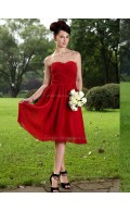 Burgundy Sweetheart Chiffon Knee-length A-line Natural Bridesmaid Dress