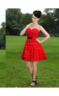 Red A-line Sweetheart Chiffon Short-length Empire Bridesmaid Dress