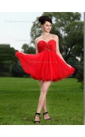 Red Empire A-line Short-length Organza Sweetheart Bridesmaid Dress