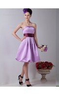 Lilac Strapless Knee-length Empire Satin A-line Bridesmaid Dress