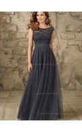 Discount Gray Tulle Floor-length Belt Bridesmaid Dress