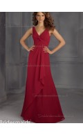 Elegant Red Chiffon Floor-length Ruched Bridesmaid Dress