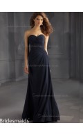 For Girls Dark Navy Chiffon Floor-length Ruched Bridesmaid Dress