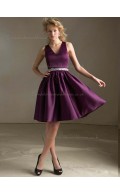 Perfect Grape Satin Short-length Ruched Bridesmaid Dress