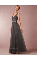 Stunning Lace Chiffon V-neck Gray Bridesmaid Dresses