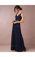 2016 Charming Chiffon V-neck Dark Navy Bridesmaid Dresses