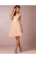 Flamboyant A-line V-neck Pearl Pink Cap Sleeve Bridesmaid Dresses