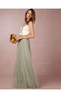 Popular A-line Bateau Green Natural Backless Bridesmaid Dresses