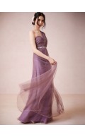 Graceful Sash One Shoulder Lilac Zipper Bridesmaid Dresses
