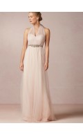 Ladylike Floor-length Tulle A-line Pink Bridesmaid Dresses
