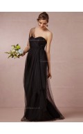 Modest A-line Ruched Sweetheart Black Empire Bridesmaid Dresses