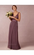 Hot sale Glorious Ruched Chiffon V-neck Floor-length Bridesmaid Dresses