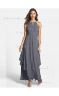 Online Beading Grey Chiffon Ankle Length Bridesmaid Dresses