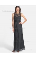 Fitted Black Lace Ankle Length Applique Bridesmaid Dresses