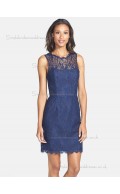 Fitted Short-length Blue Lace Bridesmaid Dresses