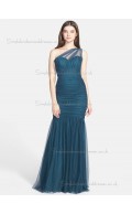 Designer Ink blue Ruched Floor-length Tulle Bridesmaid Dresses