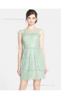 UK Lace Applique Green Mini Bridesmaid Dresses