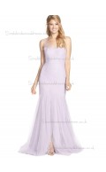 Vintage Pink Ruched Sweep Tulle Bridesmaid Dresses