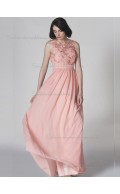 Cheap Floor-length Applique Pink Chiffon Bridesmaid Dresses