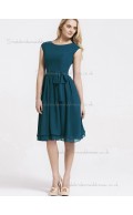 Amazing Chiffon Belt Knee-length Hunter Bridesmaid Dresses