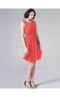 Gorgeous Watermelon Knee-length Chiffon Hand Made Flower Bridesmaid Dresses