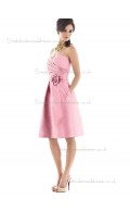 Online Satin Pink Hand Made Flower Short-length Bridesmaid Dresses