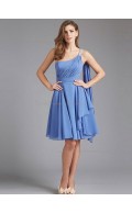 Beautiful Girls Chiffon Light Sky Blue Short-length Draped Bridesmaid Dresses