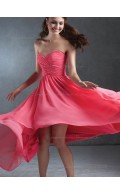 UK Chiffon Ruffles Sweep Watermelon Bridesmaid Dresses
