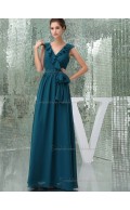 Beautiful Girls Ink blue Floor-length Bow Chiffon Bridesmaid Dresses