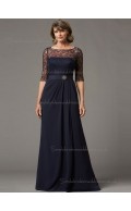 Budget Celebrity Chiffon Lace Dark Navy Floor-length Bridesmaid Dresses