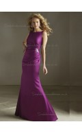 Vintage Satin Beading Fuchsia Floor-length Bridesmaid Dresses