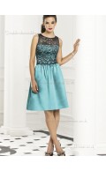 Budget Best Short-length Blue Satin Lace Bridesmaid Dresses