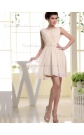 Cheap Girls Champagne Chiffon Short-length Belt Bridesmaid Dresses