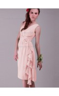 Budget Amazing Chiffon Short-length Hand Made Flower Pink Bridesmaid Dresses