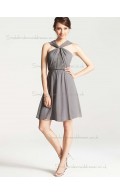 Vintage Girls Short-length Gray Chiffon Draped Bridesmaid Dresses