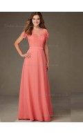 Elegant Amazing Watermelon Floor-length Lace Chiffon Lace Bridesmaid Dresses