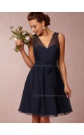 Budget Chiffon Dark Navy Short-length Belt Bridesmaid Dresses