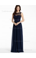 Elegant Lace Dark Navy Floor-length Chiffon Bridesmaid Dresses