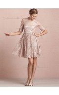 Vintage Belt Lace Champagne Short-length Bridesmaid Dresses