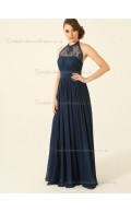 Budget Best Dark Navy Chiffon Lace Short-length Bridesmaid Dresses