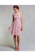 Designer Amazing Vintage Applique Short-length Chiffon Pink Bridesmaid Dresses