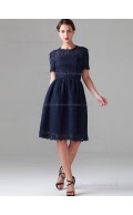Vintage Best short-length Dark Navy Lace Bridesmaid Dresses
