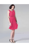 Budget Discount Short-length Hand Made Flower Hot Pink Chiffon Bridesmaid Dresses