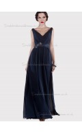 Budget Floor-length Dark Navy Chiffon Belt Bridesmaid Dresses