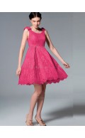 UK Lace Satin Short-length Hot Pink Bridesmaid Dresses