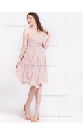 Budget Discount Draped Chiffon Short-length Pink Bridesmaid Dresses