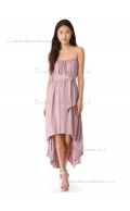 Elegant Best Tea-length Chiffon Belt Lilac Bridesmaid Dresses