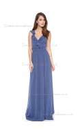 Fitted Discount Floor-length Chiffon Blue Bridesmaid Dresses