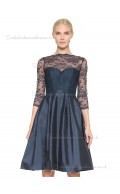 Vintage Dark Navy Short-length Taffeta Lace Bridesmaid Dresses