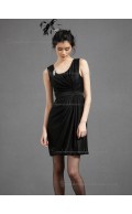 UK Girls Short-length Satin Draped Black Bridesmaid Dresses